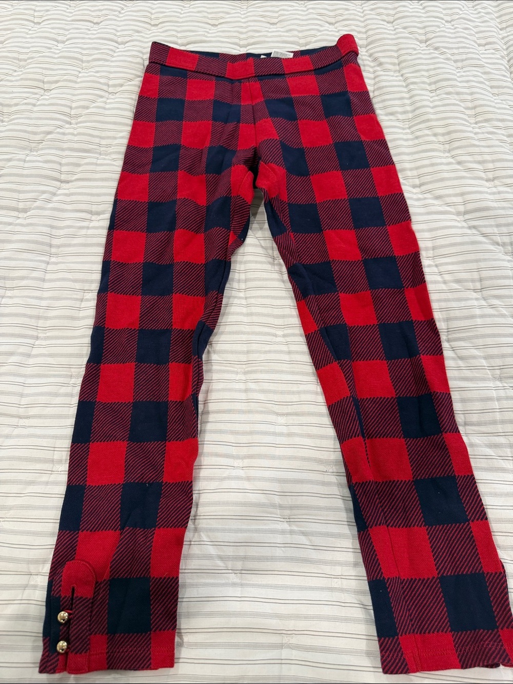 Janie and Jack Red and Navy Plaid Leggings with Button Hem